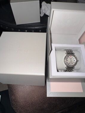 Michele Silver Stainless Steel Bracelet Watch with Crystal Bezel, 36in face